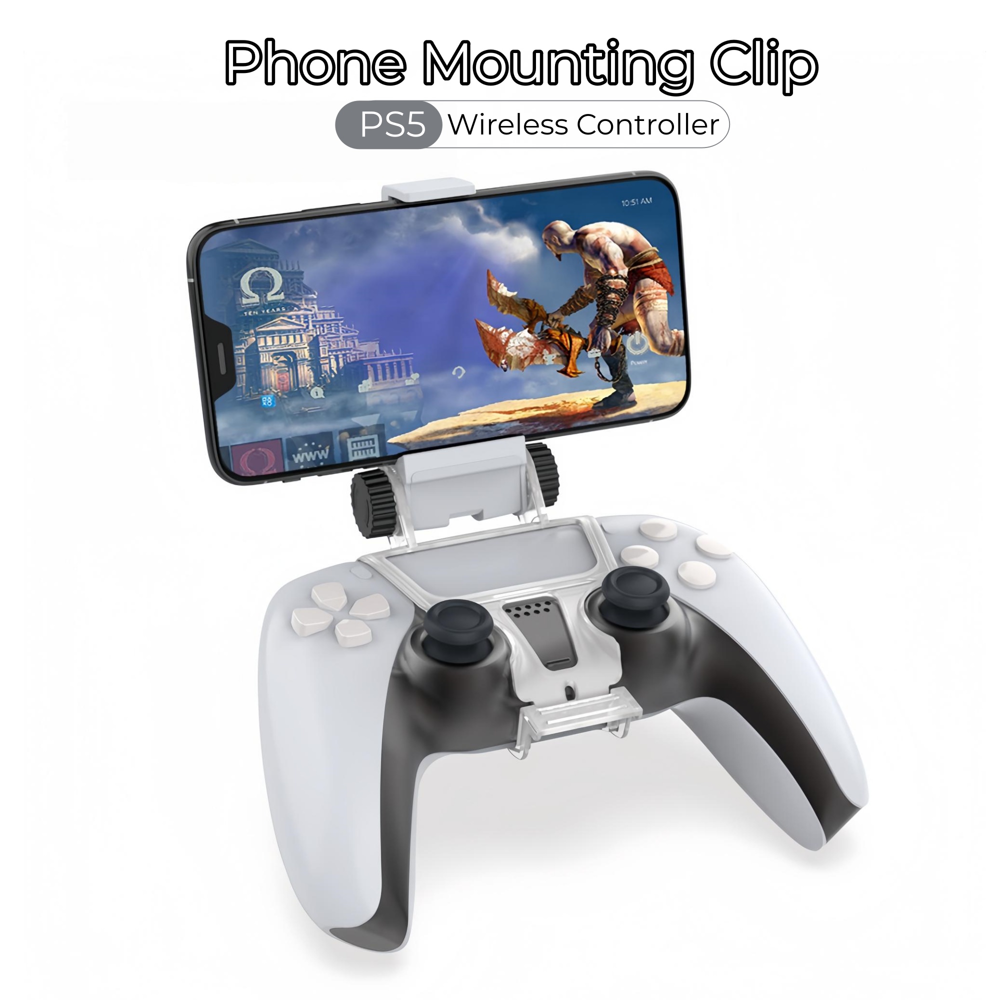 Gaming Accessories Phone - ที่ยึดโทรศัพท์ปรับมุมได้สำหรับคอนโทรลเลอร์ไร้สาย PS5 DualSense, คลิปยึดโทรศัพท์สำหรับเกมแพด อุปกรณ์เสริมสำหรับการเล่นเกม